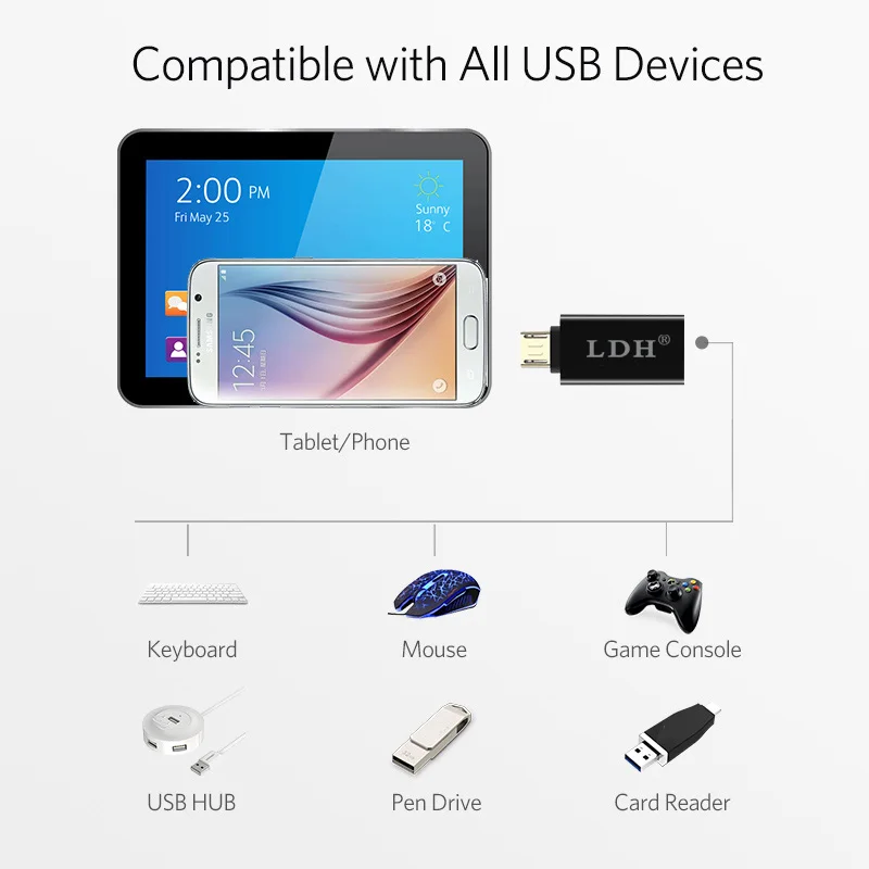 LDH V8 микро USB 2,0 к USB OTG адаптер конвертер для мобильных телефонов