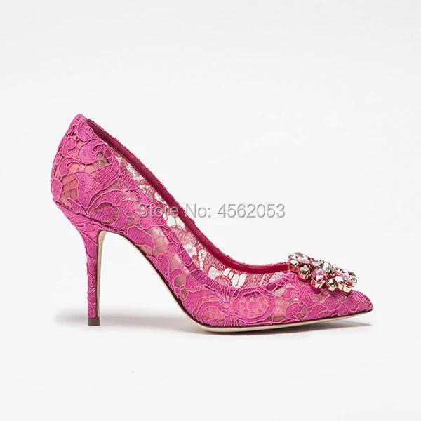 KALMALL/синие, розовые, красные, желтые, Элитный драгоценный камень, цветок, принцесса, свадебная обувь, туфли-лодочки с острым носком, женские туфли на высоком каблуке со стразами и кружевом