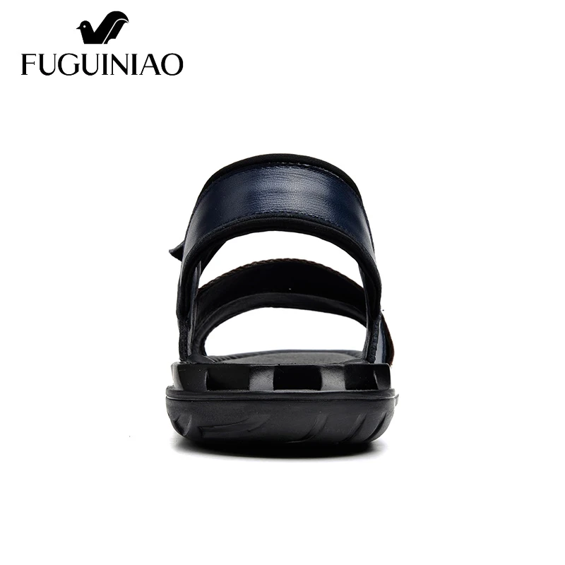 FUGUINIAO/модные летние мужские сандалии из натуральной кожи для отдыха/цвет черный, синий/Размер 38-44