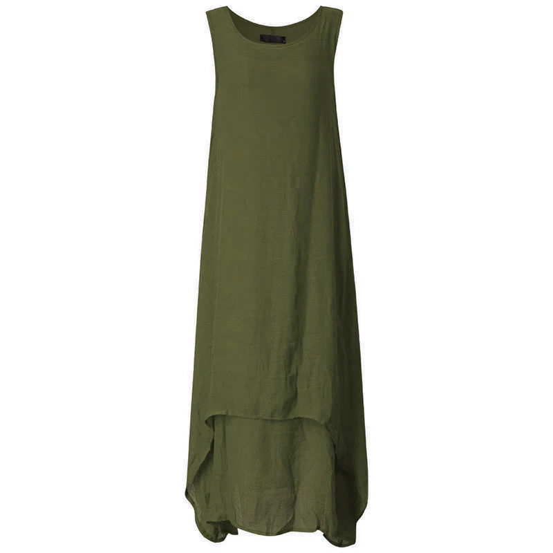 

SCHMICKER Women Sleeveless 2019 Summer Fake 2 Piece Tiered Dresses Loose Irregular Flare Hem Patchwork Maxi Long Beach Sundress