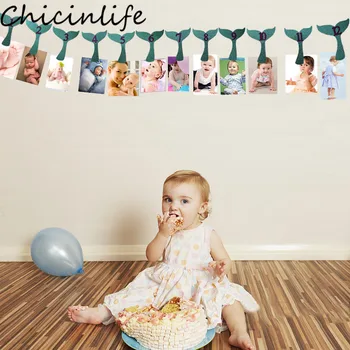 

Chicinlife 12Pcs Mermaid Tail 12 Months Photo Banner Brithday Party Decor Baby Shower Girl 1st Birthday Garland Bunting Supplies