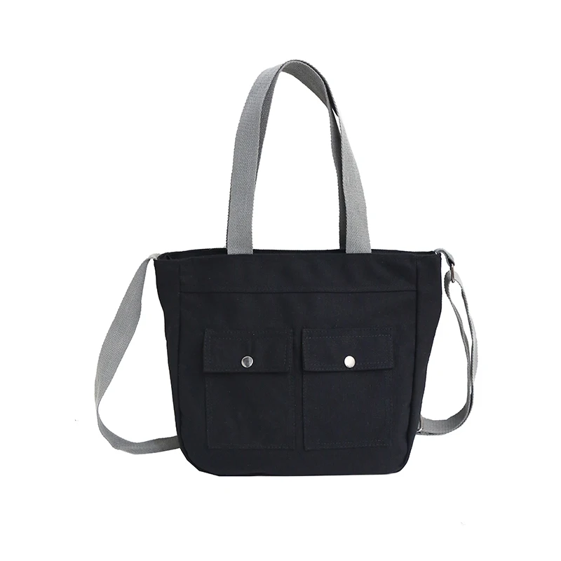 

Canvas Shoulder Bag Japanese and south Korean style Leisure Or Travel Bag 100% Cotton Solid Black HandBag Soft Package Women