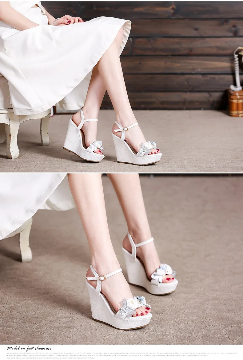 17_2019 Summer New Elegant Fashion High Heel Wedges Sandals Small Size Female Pink White Peep Toe Wedding Shoes