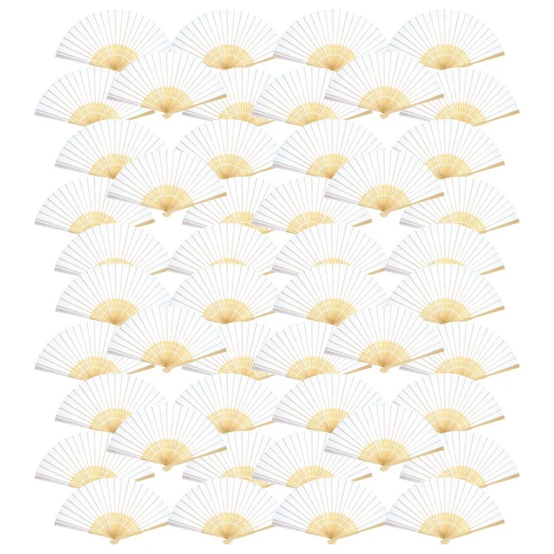 

Quality Hand Held Fans Silk Bamboo Folding Fans Handheld Folded Fan For Church Wedding Gift, Party Favors, Diy Decoration (Whi