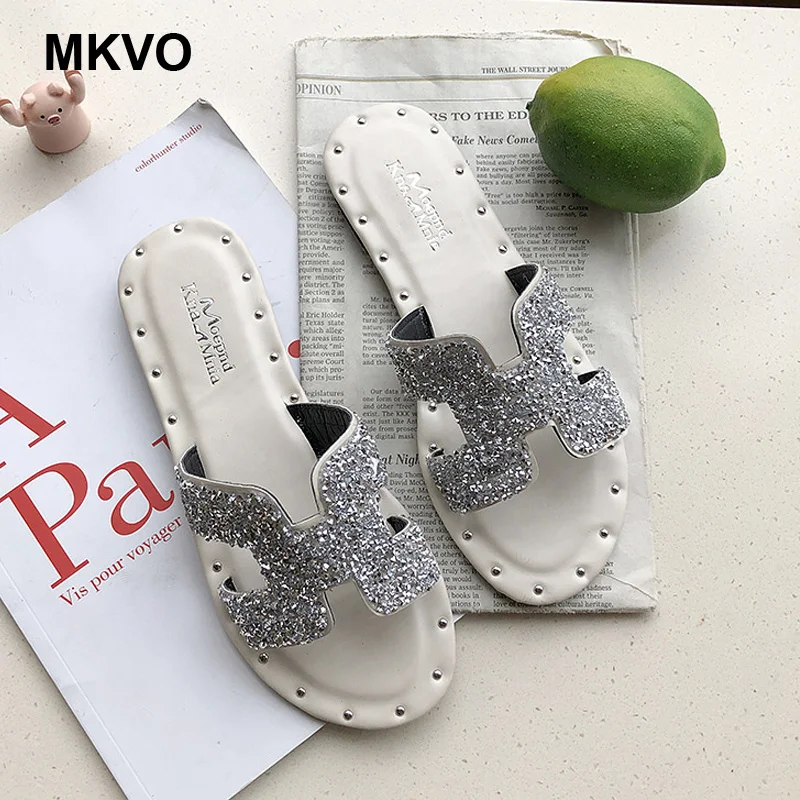 

new crystal slippers cut out summer beach sandals Fashion women slides outdoor slippers indoor slip ons flip flops size 35-40