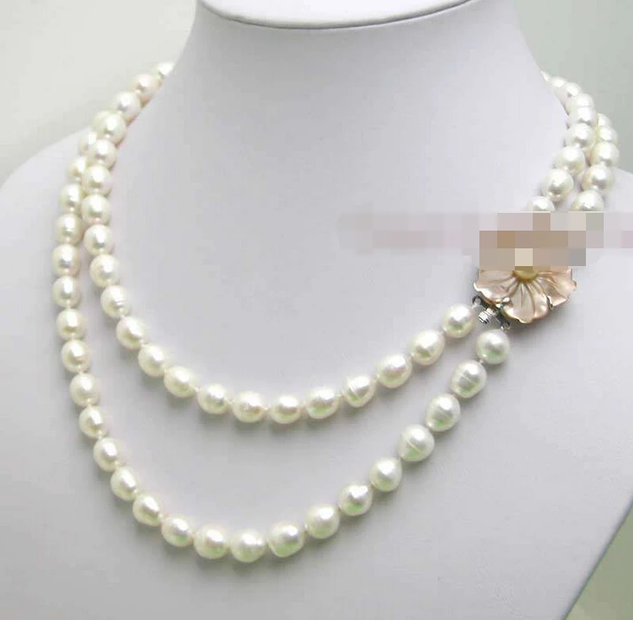 

song voge gem J0105 6-7MM Rice WHITE Natural freshwater PEARL 17-18" 2 strands NECKLACE