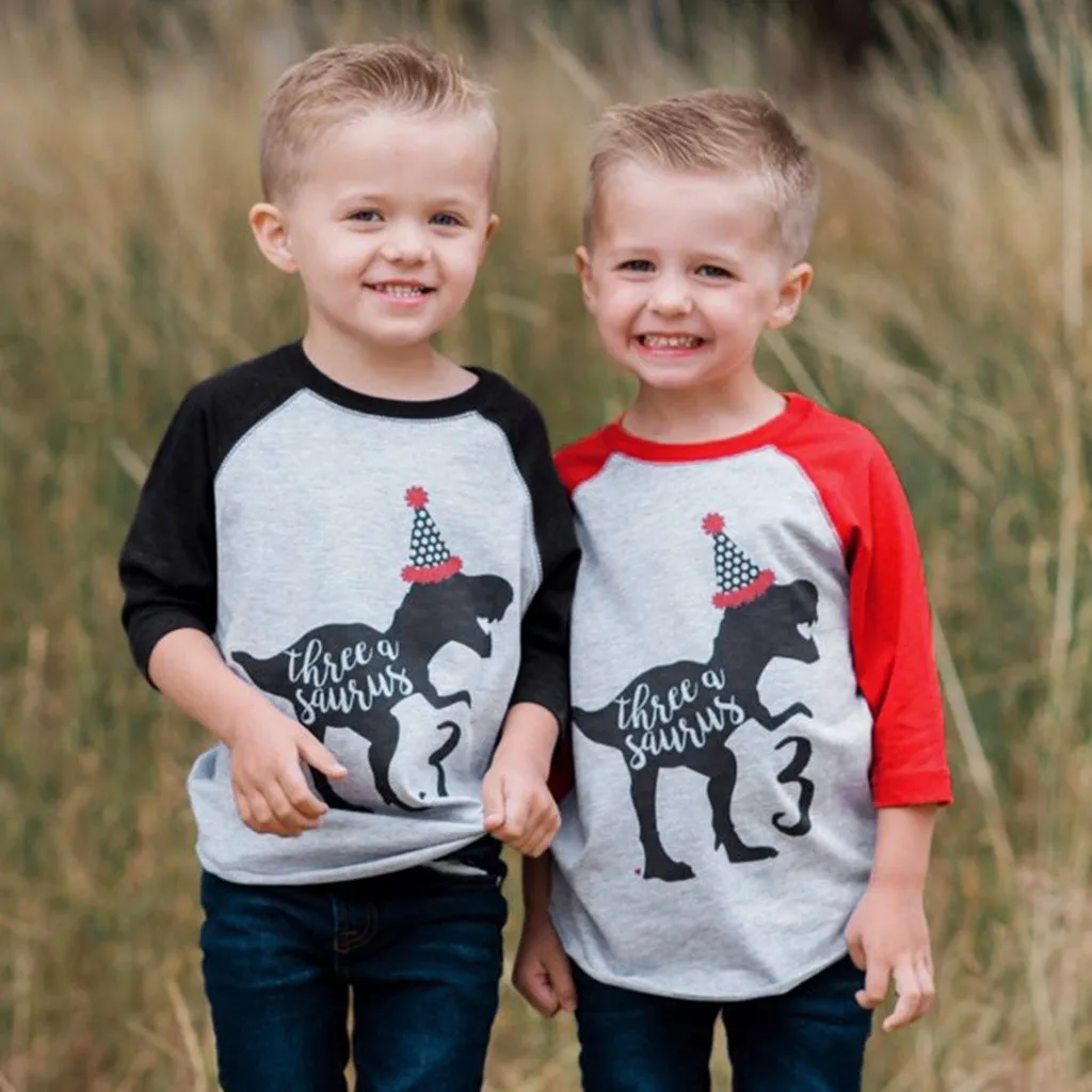 

MUQGEW Toddler Kids Clothes Baby Boy Girl T Shirt Dinosaur Birthday Shirt Cartoon Tee Tops Summer Long Sleeve Casaul Clothing