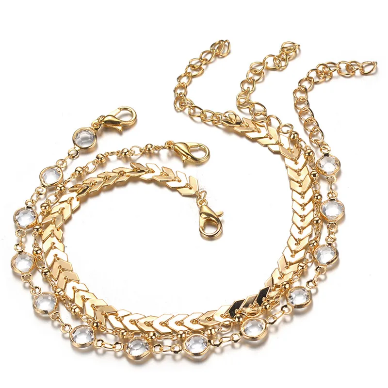 3Pcs/lot Vintage Statement Anklets Boho Style Party Summer Jewelry Crystal Sequins Anklet Set For Women Beach Foot Jewelry
