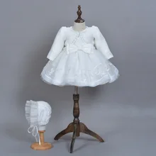 Комплект из 3 предметов, платье на крестины для маленьких девочек, платье для девочек, пальто и шляпа, платье для малышей, платья-пачки на день рождения, платье для маленьких девочек