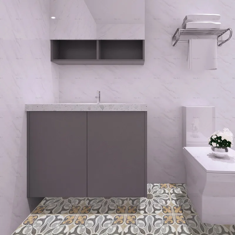 DIY Non-slip Self-adhesive Living Room Bedroom Bathroom Decor Ground Floor Tile Stickers Kitchen Toilet PVC Wall Sticker Decal