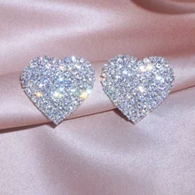 Романтические блестящие простые большие в форме сердца любовь Серебряный цвет кристалл серьги для женщин Свадебные ювелирные изделия шикарные подарки Мода