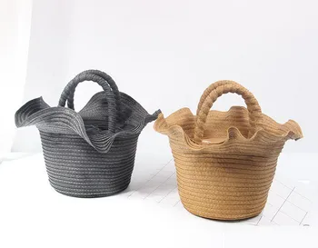 

New Designer Ruffles Straw Beach Bag Large Capacity Rattan Woven Drawstring Tote Handbags Purses Women Shoulder Bags Bolsa