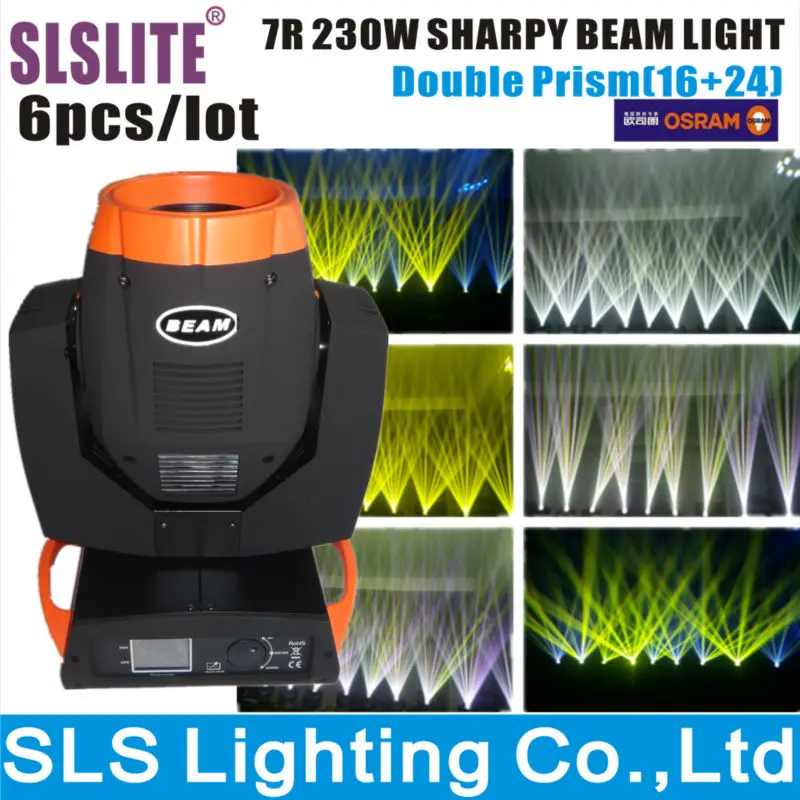 

6pcs/lot 230w sharpy 7r beam moving head light promotion double 24 prism moving head light beam 7r 230 w 16 prism 24 prism