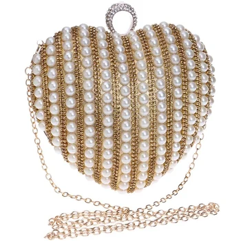 

NEW-Ladies Messenger Bag Pearl Heart Shape Evening Bag Bride Banquet Dress Clutch Purse Handbag