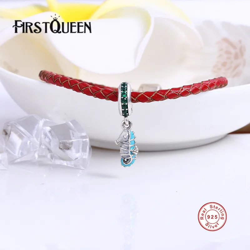 

FirstQueen Authentic 925 Sterling Silver Bead Charm Glazed Seahorse Crystal Pendant Beads Fit Women Bracelets Necklace Jewelry E