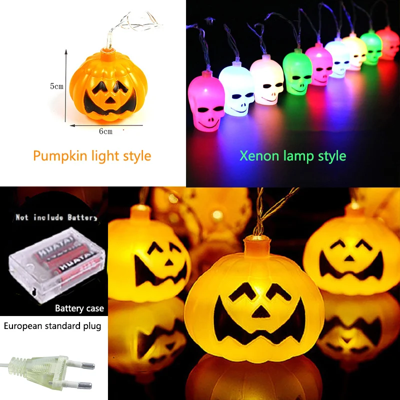 3M Halloween Pumpkin Ghost head LED String Lights Garden Party Decoration Holiday Halloween Lights 16SMD Battery box And EU 250V 3M Halloween Pumpkin Ghost head LED String Lights Garden Party Decoration Holiday Halloween Lights 16SMD Battery box And EU 250V