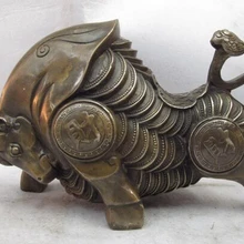 USPS в США S3441 7 Китайский Королевский Медь Бронза RuYi Скульптура JiXiang Богатство Монета Бык Бык Статуя