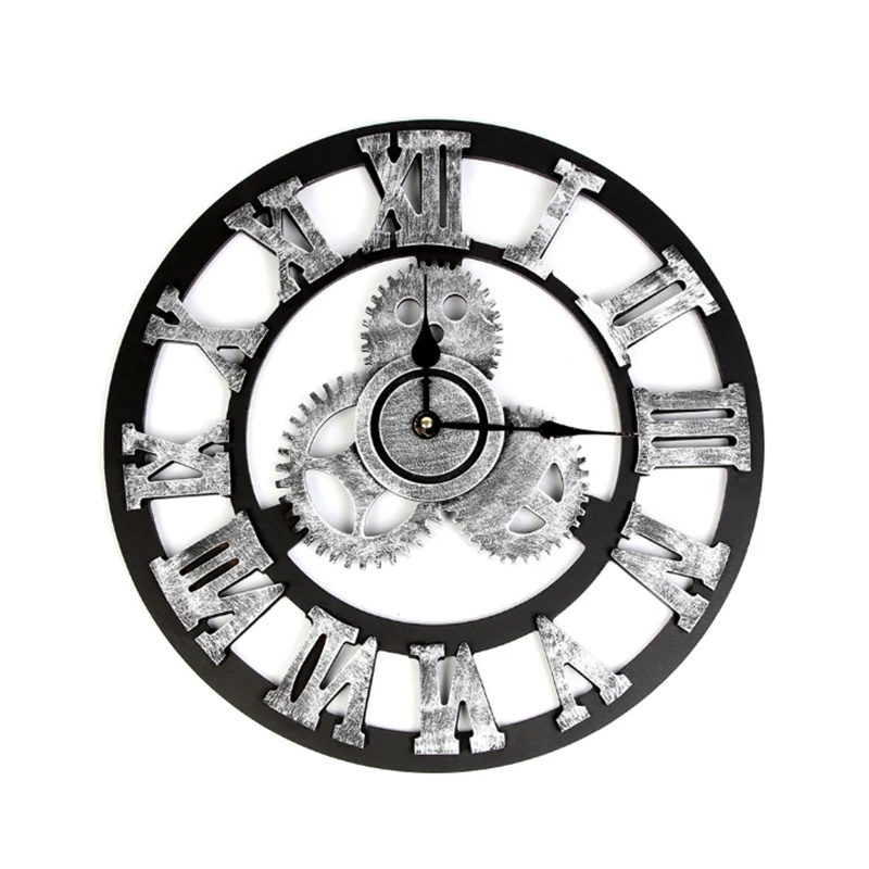 40 см винтажные часы европейские ретро ручной работы 3D шестерни настенные часы домашний декор для гостиной ретро не тикающие деревянные часы