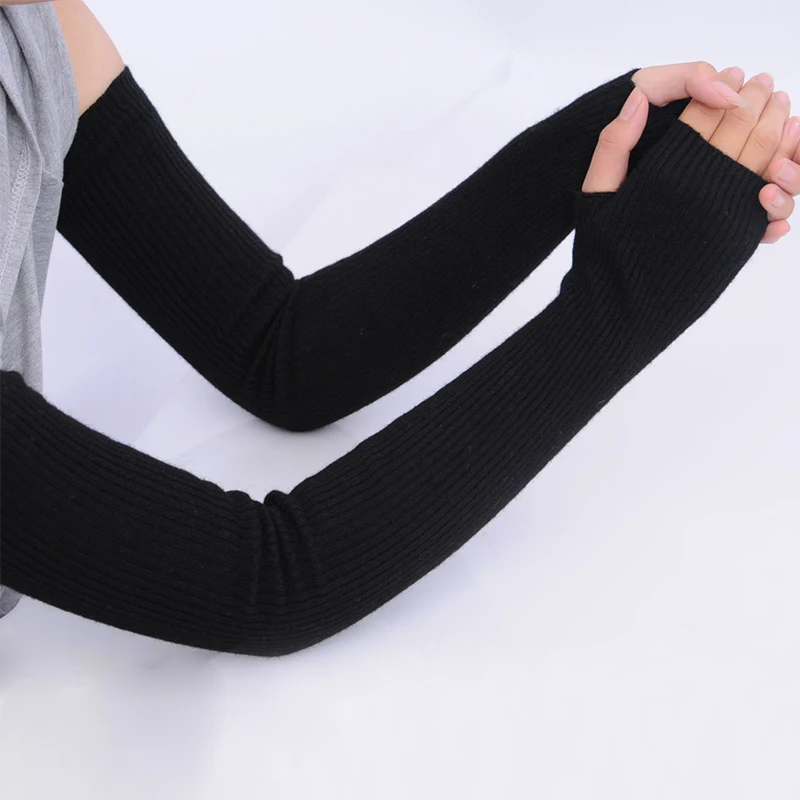 

Autumn Winter Women Cashmere Wool Knitted Gloves 2019 New Warm Soft Black Female Long Fingerless Gloves 40cm 50cm 60cm
