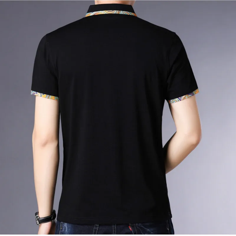  2019 summer new Polo shirt men's fashion classic casual stitching lace Polo Homme lapel cotton men'