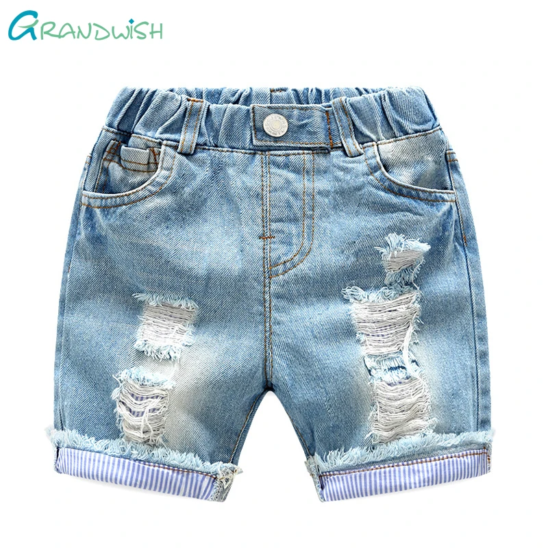 

Grandwish Summer Style Boy's Denim Shorts Children Shorts Denim Hole Style Girl's Elastic Band Solid Shorts 24M-8T, JC013