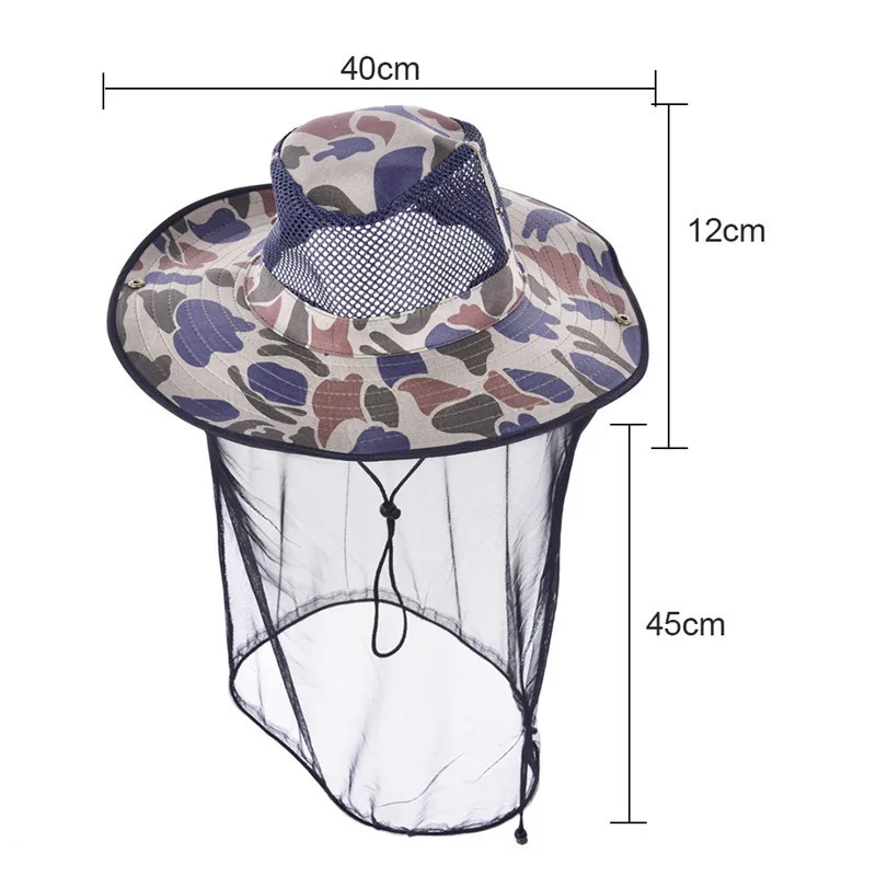 Камуфляжная шляпа с широкими полями и сеткой от комаров|fly net hat|hat insectmosquito hat |