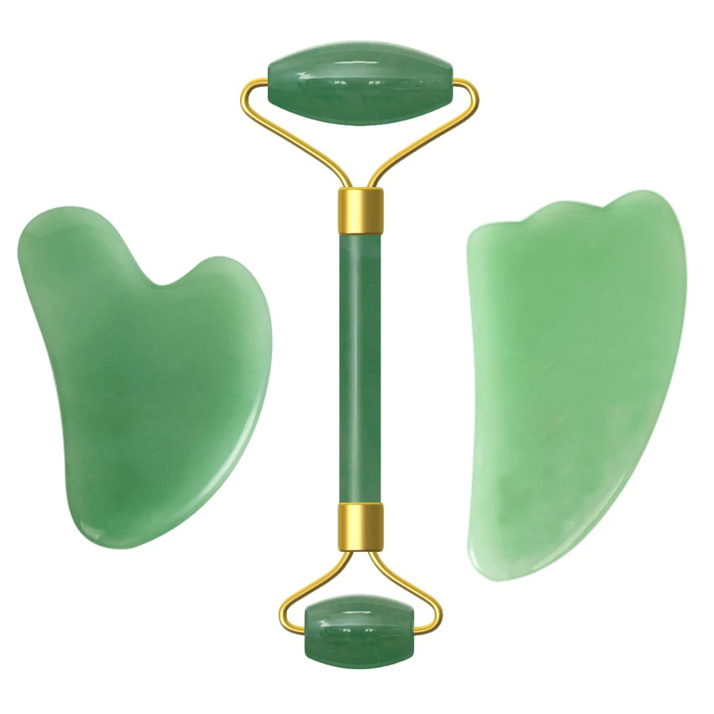 Double Head Natural Green Jade Roller Real Jade Massager Face Lift