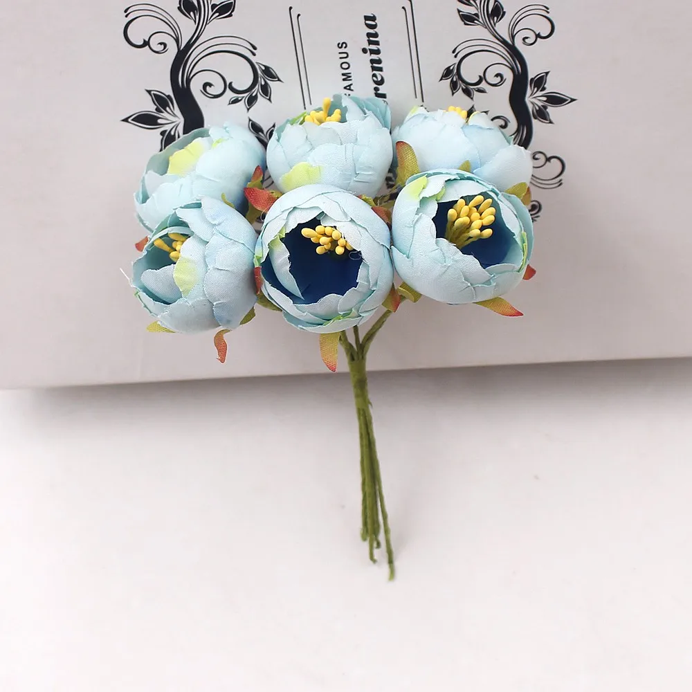 6PCs/Bouquet Tea Rose Bud Artificial Flowers Wedding Decorations For Home Room DIY Craft Wreath Scrapbooking Flower Accessories artificial plants artificial flower artificial flowers artificial flower bouquet artificial rose