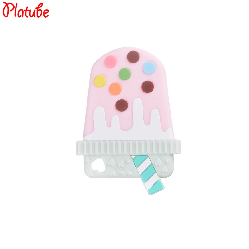 Пищевая силиконовая Прорезыватель для прорезывания зубов Детская Игрушка прорезыватель прекрасное мороженое DIY жевательное ожерелье кулон инструмент для кормления - Цвет: Розовый