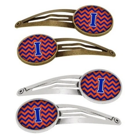 Carolines Treasures CJ1044-IHCS4 Letter I Chevron Orange & Blue Barrettes Hair Clips | Красота и здоровье
