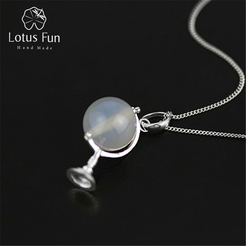 

Lotus Fun Real 925 Sterling Silver Natural Agate Handmade Fine Jewelry Cute Globe Design Pendant without Necklace for Women
