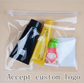 

[4Y4A] 100pcs/Lot Custom logo portable washing storage Green flat waterproof PVC bag Transparent bump zipper bag