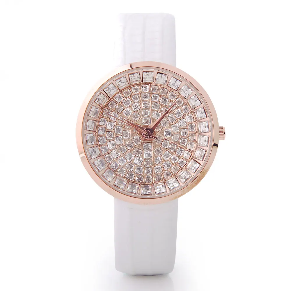 Женские Роскошные Часы GUOU, шикарный ремешок из натуральной кожи, полностью Кристальный бриллиант, Кварцевые женские наручные часы, Mujer Relojes, повседневные часы - Цвет: Белый