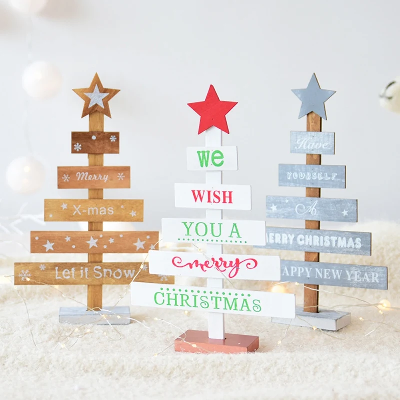 

Mini Wooden Merry Christmas Tree Table Decor Pendants Xmas Tree Ornaments Christmas Decoration Happy New Year Home Decor Gifts