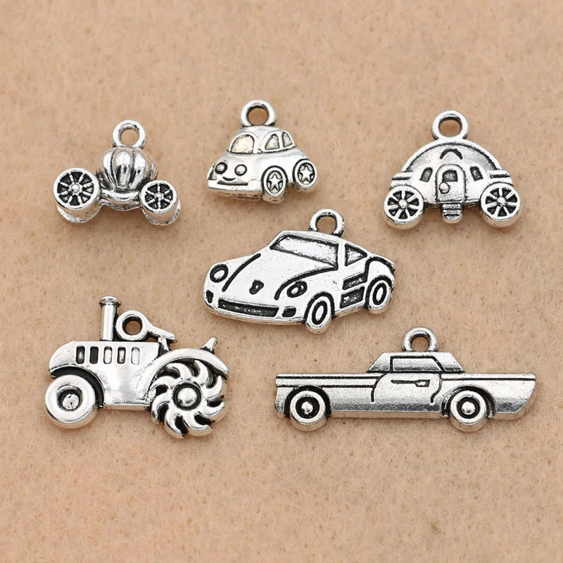 

KJjewel Antique Silver Plated Car Tractor Charm Pendant for Bracelet Necklace Jewelry DIY Making Accessories 6 styles