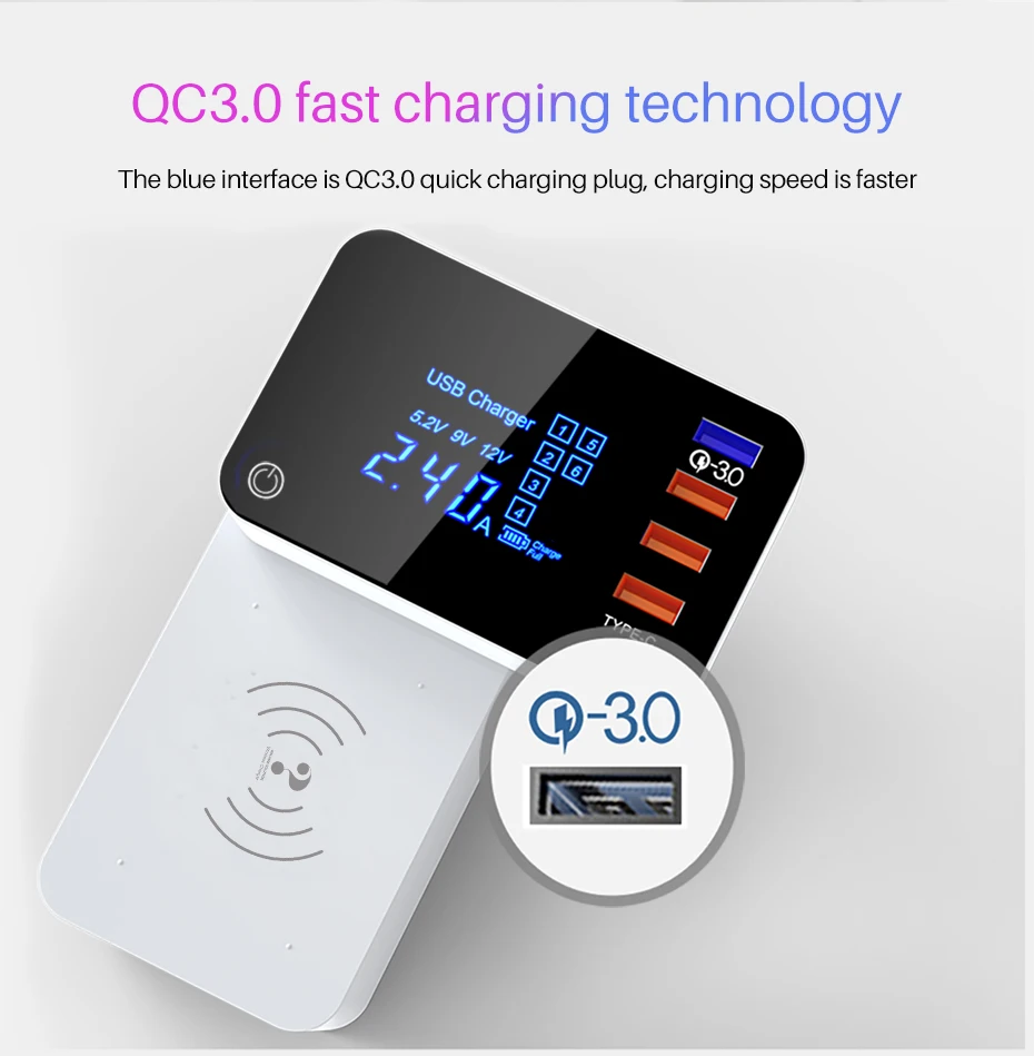 QI Беспроводное зарядное устройство Quick Charge type C 3,0 Смарт usb зарядная станция концентратор быстрое зарядное устройство адаптер для Xiaomi iphone x samsung s10