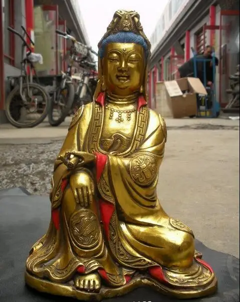 

Chinese Tibet Buddhism Bronze gild Carved Sea Bodhisattva Kwan-yin statue