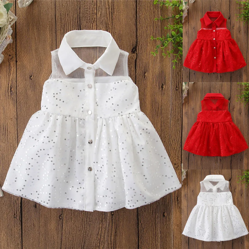 

Chiffon Lace Dress Stitching Newborn Kids Baby Girls Clothes Sleeveless Sequins Princess Party Tutu Dress girls wedding dress