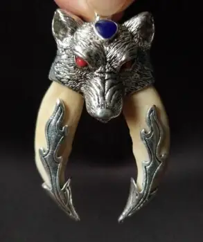 

Chinese archaize Boars Tooth Wild Hog Silver Wolf protective talisman Pendant