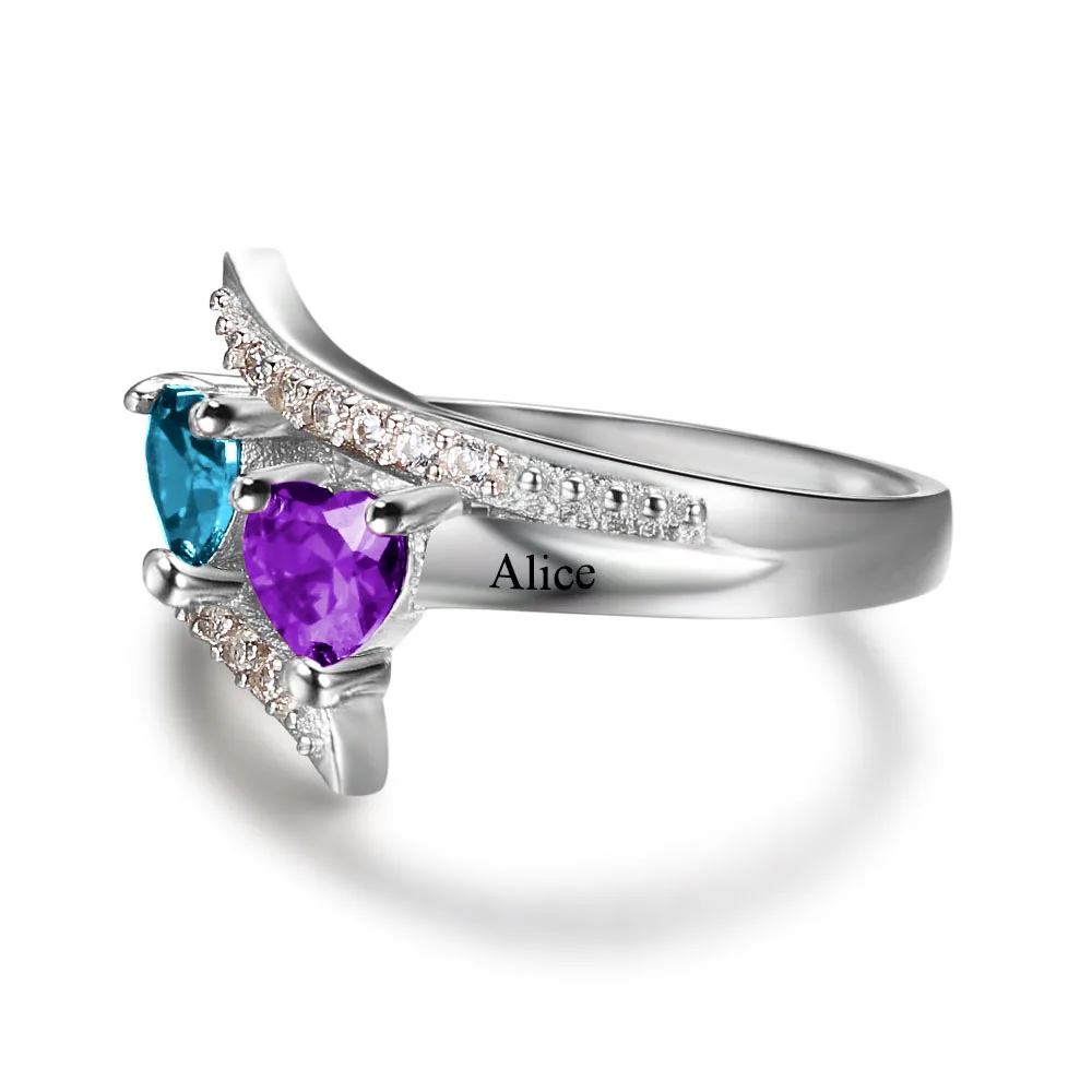 Кольца для пары изготовленный на заказ камень кольцо Выгравируйте имя 925 пробы серебра в виде сердца, для влюбленных, кольца индивидуальный подарок(JewelOra RI102499