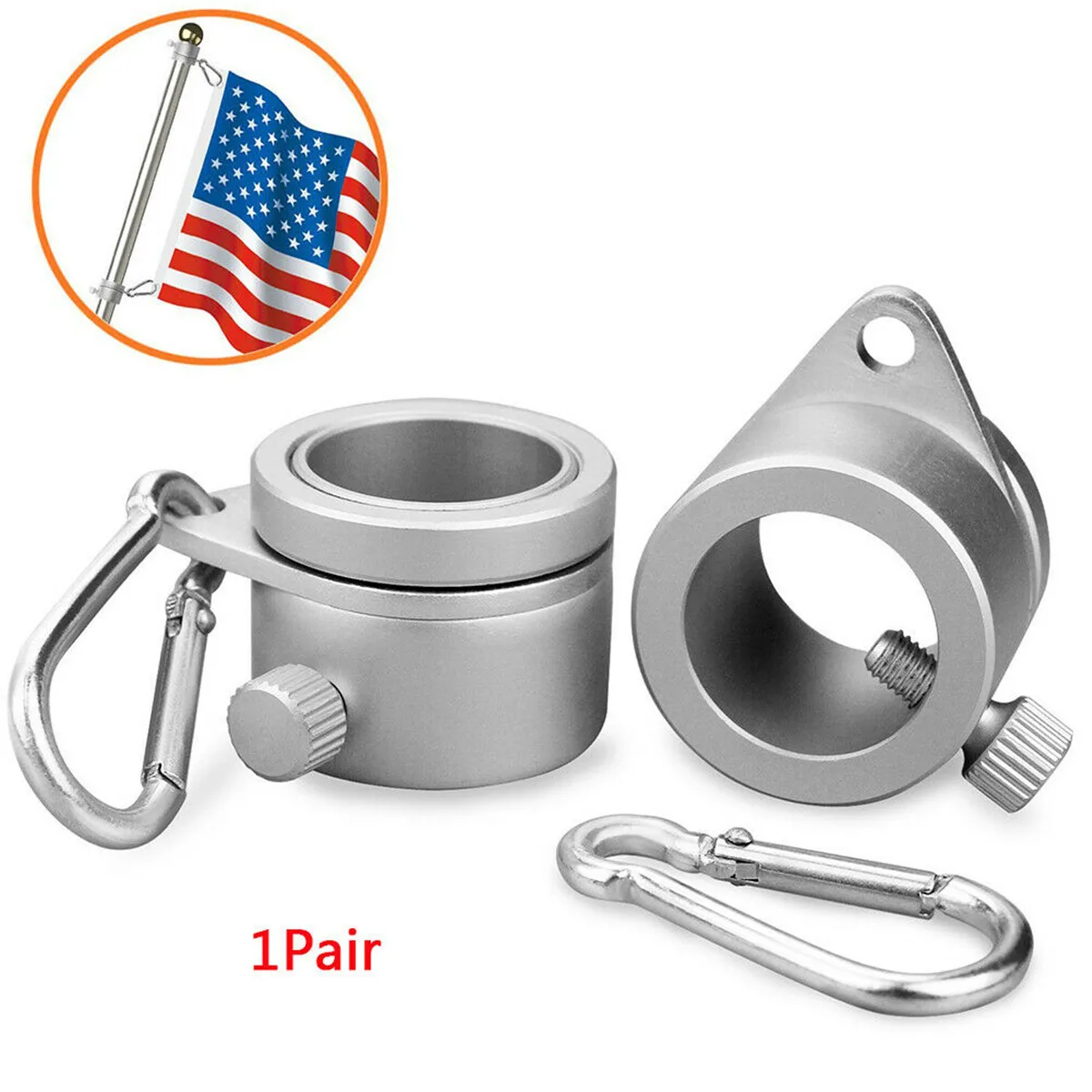 

Aluminum Alloy Flag Pole Rings 360 Degree Rotating Flagpole Flag Mounting Rings Kit with Carabiner for 0.75-1.02Inch Flagpole