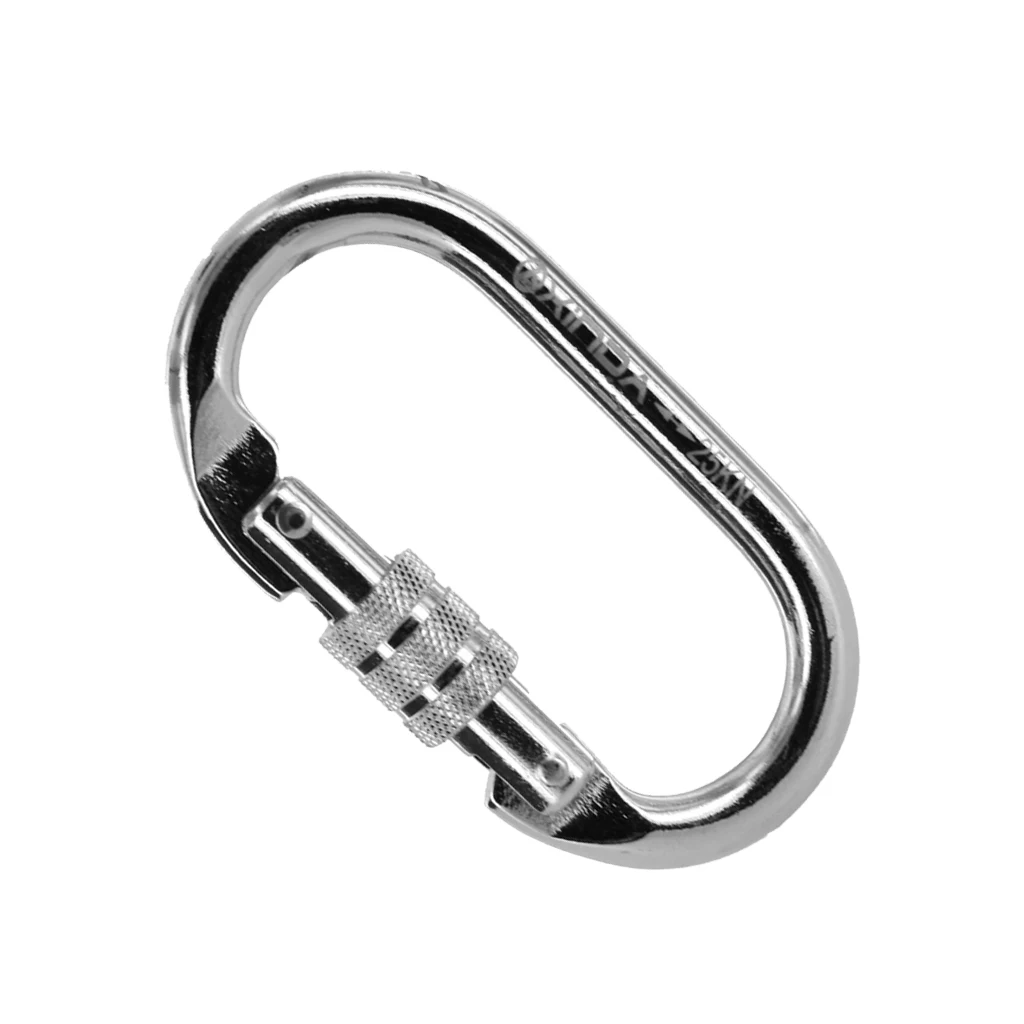 Heavy Duty Mountaineering Tree Climbing Arborist Steel Screw Lock Carabiner 25KN Mountaineering Caving Rock Climbing Carabiner D