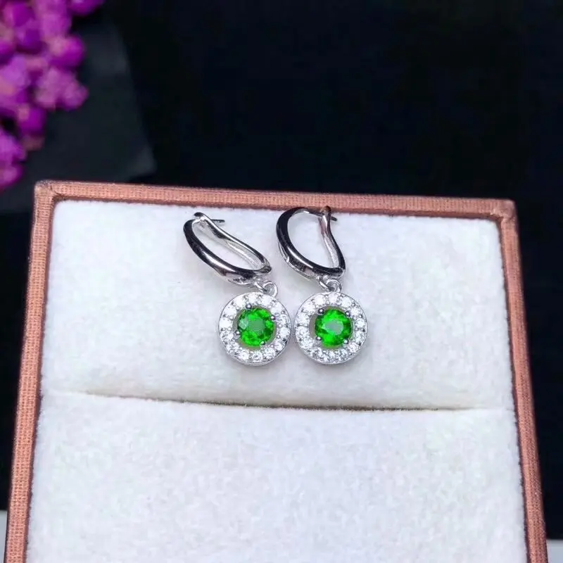Модные элегантные маленькие круглые Природный зеленый изумруд серьги-кольца природных драгоценных камней серьги S925 серебро Нарядная, для девочек fine jewelry