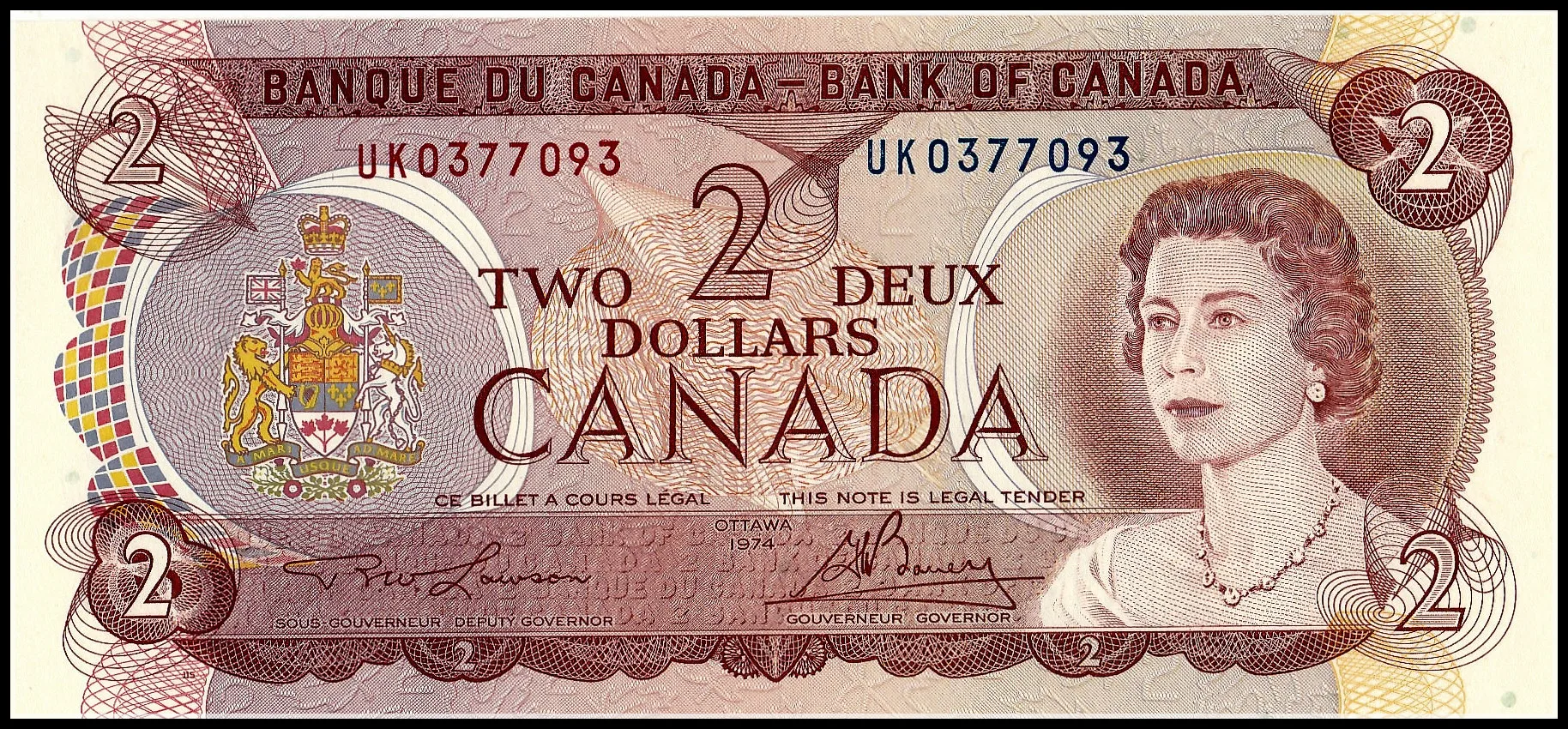 

Canada 2 dollars ND 1974 P-86 Original Banknote UNC Collection Genuine Real Paper Notes Bill Money bank note gift