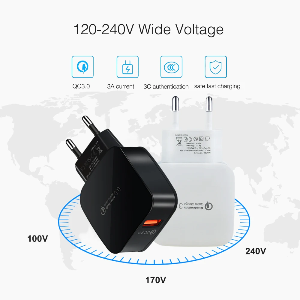 A.S Быстрая зарядка 3,0 USB зарядное устройство быстрое зарядное устройство 18 Вт ЕС настенное зарядное устройство адаптер Магнитный USB кабель для мобильного телефона набор для samsung Xiaomi