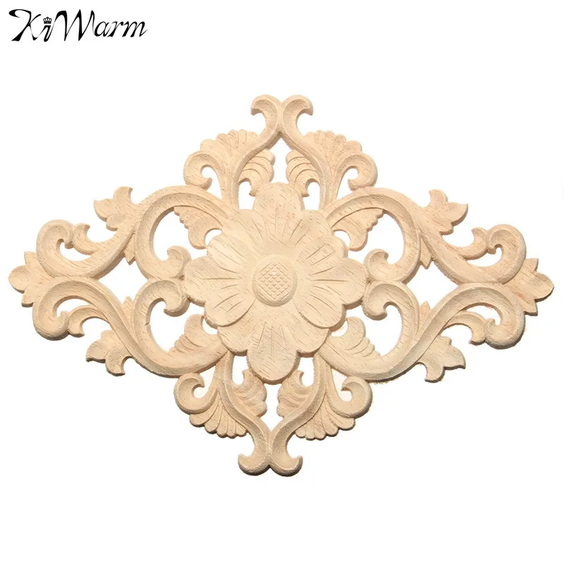 

KiWarm Vertical Floral Wood Carved Decal Corner Applique Woodcarving Onlay Sculptures For Home Furniture Cabinet Decor 21x15cm