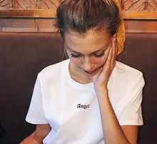 Anjo pequena carta impressão feminina camiseta de algodão casual engraçado t camisa para senhora menina topo t hipster tumblr ins navio da gota NA-24