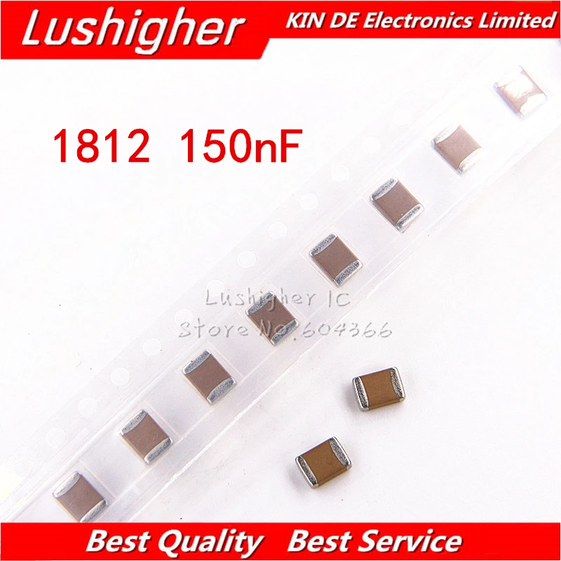 

10pcs 1812 150nf 154K 150.0nf 500V X7R 10% 4532 SMD MLCC Ceramic Capacitor