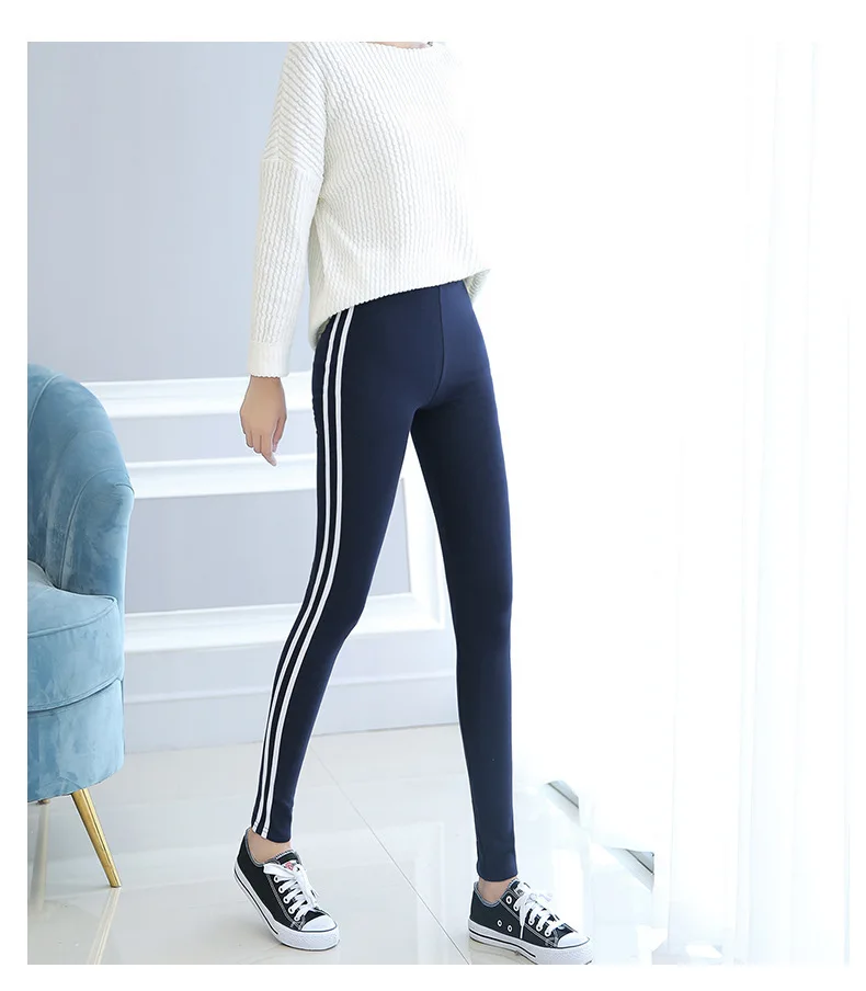 2018 Для женщин натуральный хлопок сезон: весна–лето легкие брюки осень Activewear середины талии вертикальная полоса очевидно тонкий Девятый