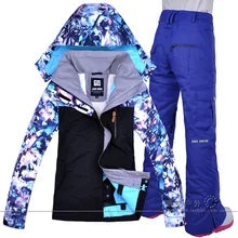 GSOU лыжный костюм для женщин, ветрозащитная теплая одежда, дышащая водонепроницаемая зимняя куртка+ штаны, комплект теплой одежды
